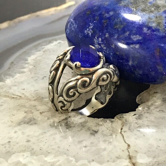 Carolyn Pollack Sterling Silver Lapis & Faceted Clear Quartz Doublet Ring Sz 5.5 - Picture 3 of 10